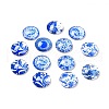 Blue and White Floral Printed Glass Cabochons X-GGLA-A002-18mm-XX-1