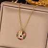 304 Stainless Steel Enamel Flat Round Necklaces for Women NJEW-Q028-01C-G-1