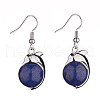 Natural Lapis Lazuli Dolphin Dangle Earrings with Crystal Rhinestone EJEW-A092-20P-10-2