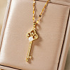 Elegant Brass Pave Clear Cubic Zirconia Iris Flower Key Pendant Necklaces HJ7231-2