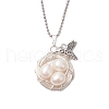 Mother's Day Jewellery Natural Cultured Freshwater Pearl Copper Wire Wrapped Bird Egg Nest Pendant Necklaces NJEW-TA00190-2