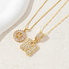 2Pcs 2 Styles Brass Pave Clear Cubic Zirconia Initial Pendant Necklace Sets FS-WGBC393-13-1