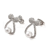 Bowknot Brass Micro Pave Clear Cubic Zirconia Stud Earrings EJEW-A040-01P-1