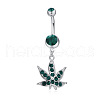 Maple Leaf 316L Surgical Stainless Steel Pave Teal Cubic Zirconia Curved Barbell Dangle Belly Rings FS-WG72B10-02-3