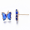 Cubic Zirconia Butterfly Stud Earrings with Glass KK-S365-003D-3