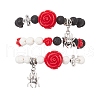 3Pcs Halloween Theme Natural & Synthetic Lava Rock Round Beads Stretch Bracelets BJEW-MZ00185-3