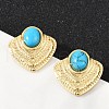 Fan 304 Stainless Steel Synthetic Turquoise Stud Earrings for Women EJEW-U046-17C-G-1