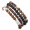 4Pcs 4 Styles Wood & Natural Lava Rock Round Beaded Stretch Bracelet Sets BJEW-JB10811-5