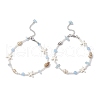 Summer Natural Dyed Aquamarine & Round White Jade & Natural Sea Shell & Shell Pearl & Synthetic Turquoise Starfish Beaded Anklets AJEW-AN00693-2