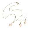 Mother's Day Jewellery Natural Pearl Pendant Necklace & Dangle Earrings X-SJEW-JS01276-1