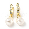 Plastic Pearl Dangle Hoop Earrings with Clear Cubic Zirconia EJEW-A070-06G-1
