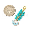 Shell Shape Alloy Enamel & Round Glass Bead Pendant Decorations HJEW-JM03248-3