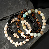 4Pcs Natural Tiger Eye & Amazonite & Obsidian Bracelet Sets EA6733-1