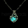 Luminous Alloy Locket Heart Pendant Necklaces NJEW-F284-07A-1