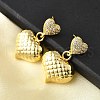 Textured Heart Brass Micro Pave Clear Cubic Zirconia Dangle Stud Earrings EJEW-Z099-02G-01-2