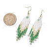 304 Stainless Steel Seed Bead Glass Tassel Dangle Earrings EJEW-MZ00432-3