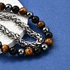 Natural Tiger Eye & Obsidian & Hematite Round Beads Multi-strand Bracelets BJEW-D330-02P-09-2