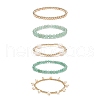 5Pcs 5 Style Natural Green Aventurine & Brass Beaded Stretch Bracelets Set BJEW-JB08870-03-4