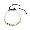 Mother's Day Jewellery Adjustable Natural Pearl & Glass & Brass Braided Beaded Bracelet for Women BJEW-O187-03-1