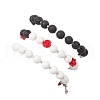 3Pcs Halloween Theme Natural & Synthetic Lava Rock Round Beads Stretch Bracelets BJEW-MZ00185-5