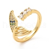 Cubic Zirconia Whale Tail Shape Open Cuff Ring with Glass KK-H439-08G-1