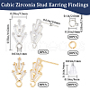 CREATCABIN 8 Pairs 2 Color Flower Shape Brass Cubic Zirconia Stud Earring Findings KK-CN0003-21-2
