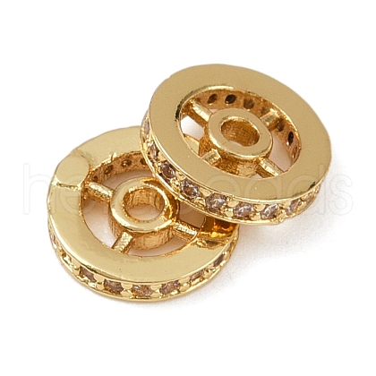 Flat Round Brass Micro Pave Clear Cubic Zirconia Beads KK-R224-13G-01-1