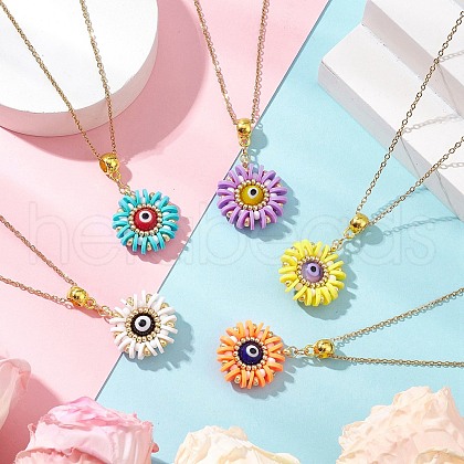 Glass Seed Beads & Polymer Clay & Evil Eye Lampwork Pendant Necklaces NJEW-MZ00101-1