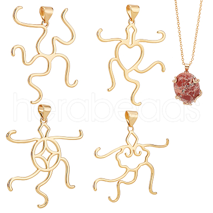   4Pcs 4 Styles Brass Pendant Cabochon Settings KK-PH0010-44G-1