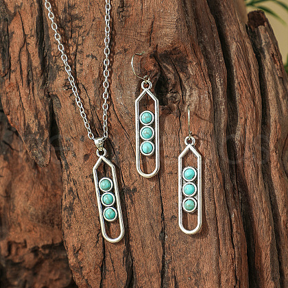 Bohemian Ethnic Style Zinc Alloy & Synthetic Turquoise Pendant Necklaces & Dangle Earrings Sets WG7E01E-02-1