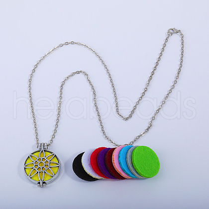 Alloy Hollow Flower Diffuser Locket Pendant Necklaces with Colorful Aromatherapy Tablets Inside KZ2025-1
