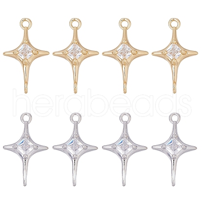 SUPERFINDINGS 8Pcs 2 Colors Brass Micro Pave Cubic Zirconia Pendants KK-FH0007-90-1