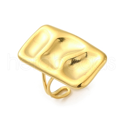 Ion Plating(IP) 304 Stainless Steel Rectangle Open Cuff Ring for Women RJEW-C083-01G-1