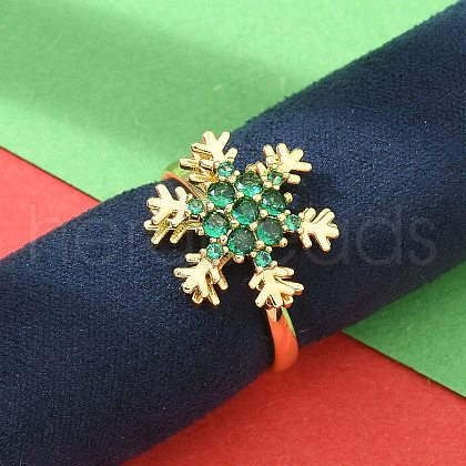 Snowflake Rotatable Open Cuff Rings for Women RJEW-R007-01G-1