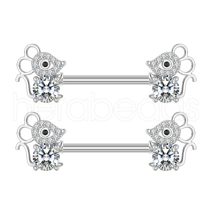 304 Stainless Steel Clear Cubic Zirconia Nipple Barbells WG1DC98-07-1