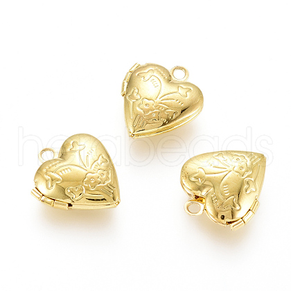Brass Locket Pendants KK-G386-10G-1
