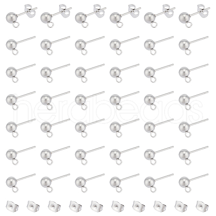 Unicraftale 100Pcs 304 Stainless Steel Ball Post Stud Earring Findings STAS-UN0056-39-1