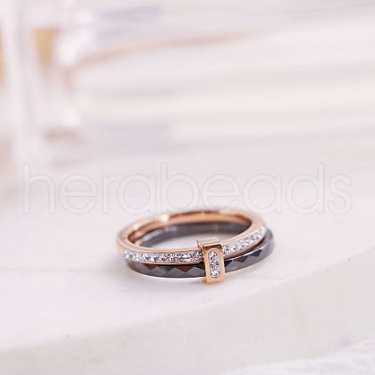 Rectangle Stainless Steel Crystal Rhinestone & Ceramic Finger Rings FS-WG8E554-01-1