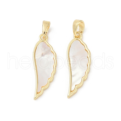 Brass Pave Natural White Shell Pendants KK-R213-02G-02-1