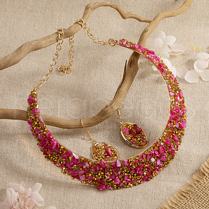 Oval Alloy Paillette Choker & Dangle Earring Sets FS-WG10B0F-05-1