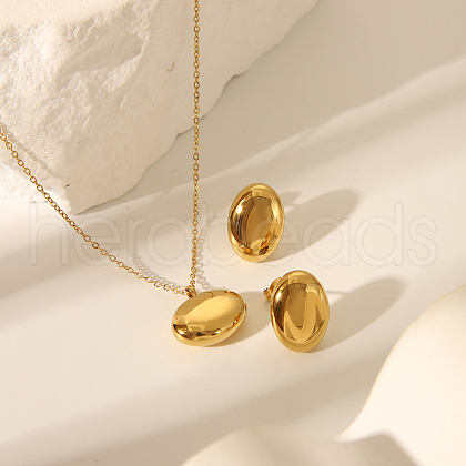 Fashion Oval Stainless Steel Stud Earrings & Pendant Necklaces Sets for Women BL8928-1-1