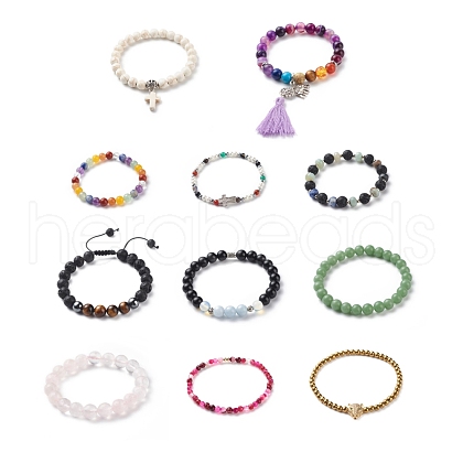 Gemstone Round Beaded Stretch Bracelet for Women BJEW-JB08641-02-1