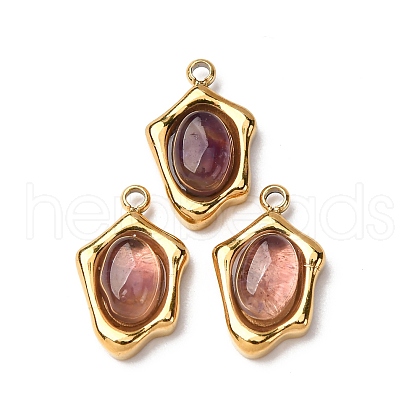 304 Stainless Steel Pave Natural Amethyst Irregular Oval Charms STAS-L022-525G-03-1