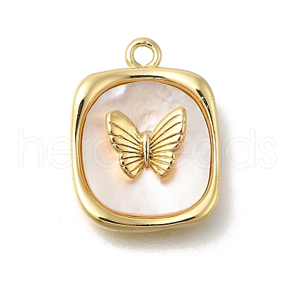 Brass Pave Natural White Shell Pendants KK-U061-07G-1