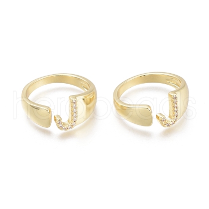 Brass Micro Pave Clear Cubic Zirconia Cuff Rings X-RJEW-F103-13J-G-1
