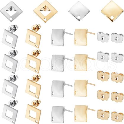 Unicraftale Rhombus 32Pcs 4 Styles 304 Stainless Steel Stud Earring Findings STAS-UN0022-84-1