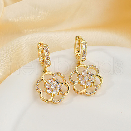 Elegant Brass Clear Cubic Zirconia Flower Hoop Earrings FY4610-2-1