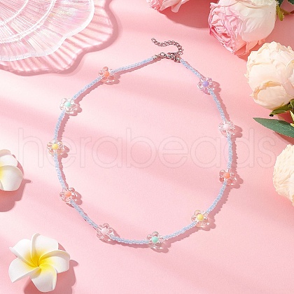Acrylic & Glass Seed Beaded Flower Necklaces for Women NJEW-JN05291-03-1
