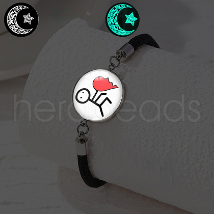 Luminous Alloy Glass Flat Round Link Bracelets WG46F56-06-1
