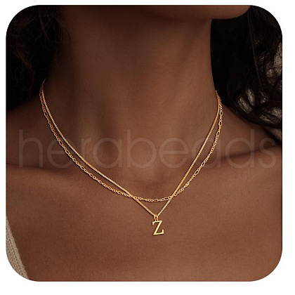 Alloy Initial Pendant Double Layer Necklaces for Women Men WG365C5-26-1